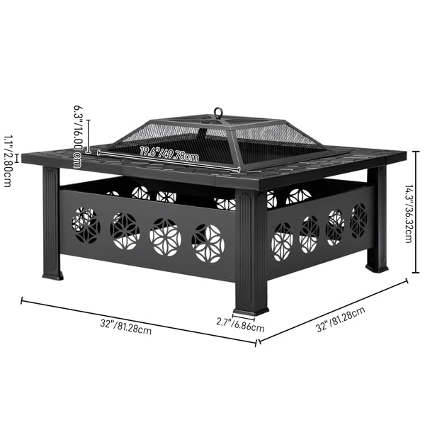 32 Inch Square Wood Burning Fire Pit Table N923