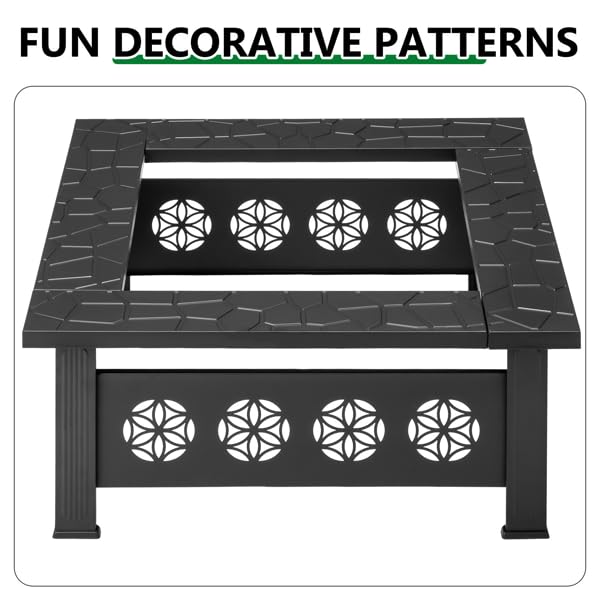 32 Inch Square Wood Burning Fire Pit Table N923