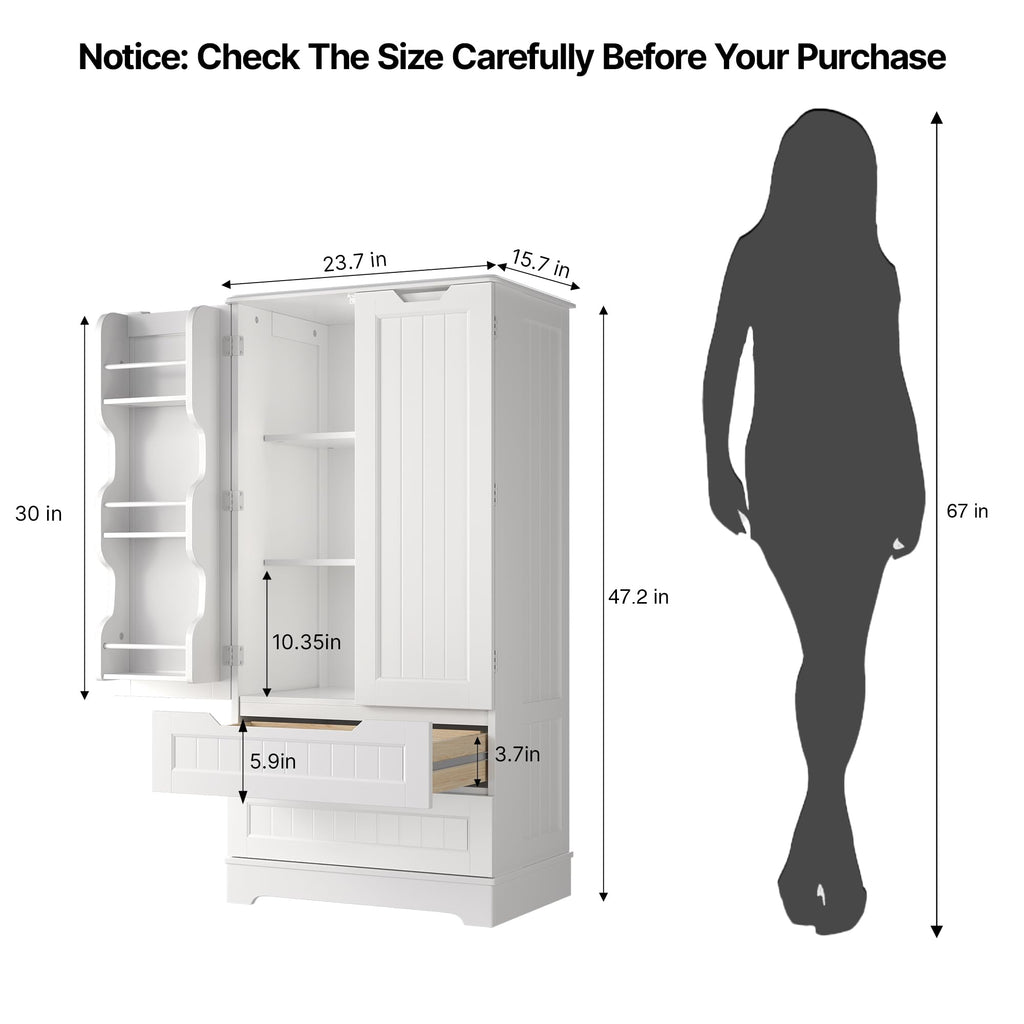 White Pantry Cabinet with 2 Drawers and 6 Door Shelves Z885932