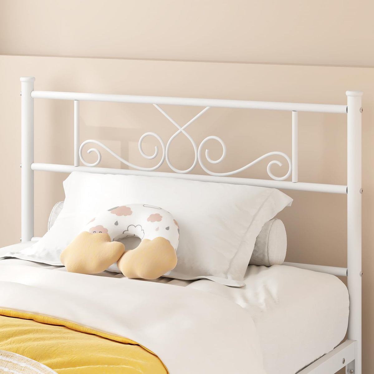 White Metal Twin Size Bed Frame with Headboard C3508