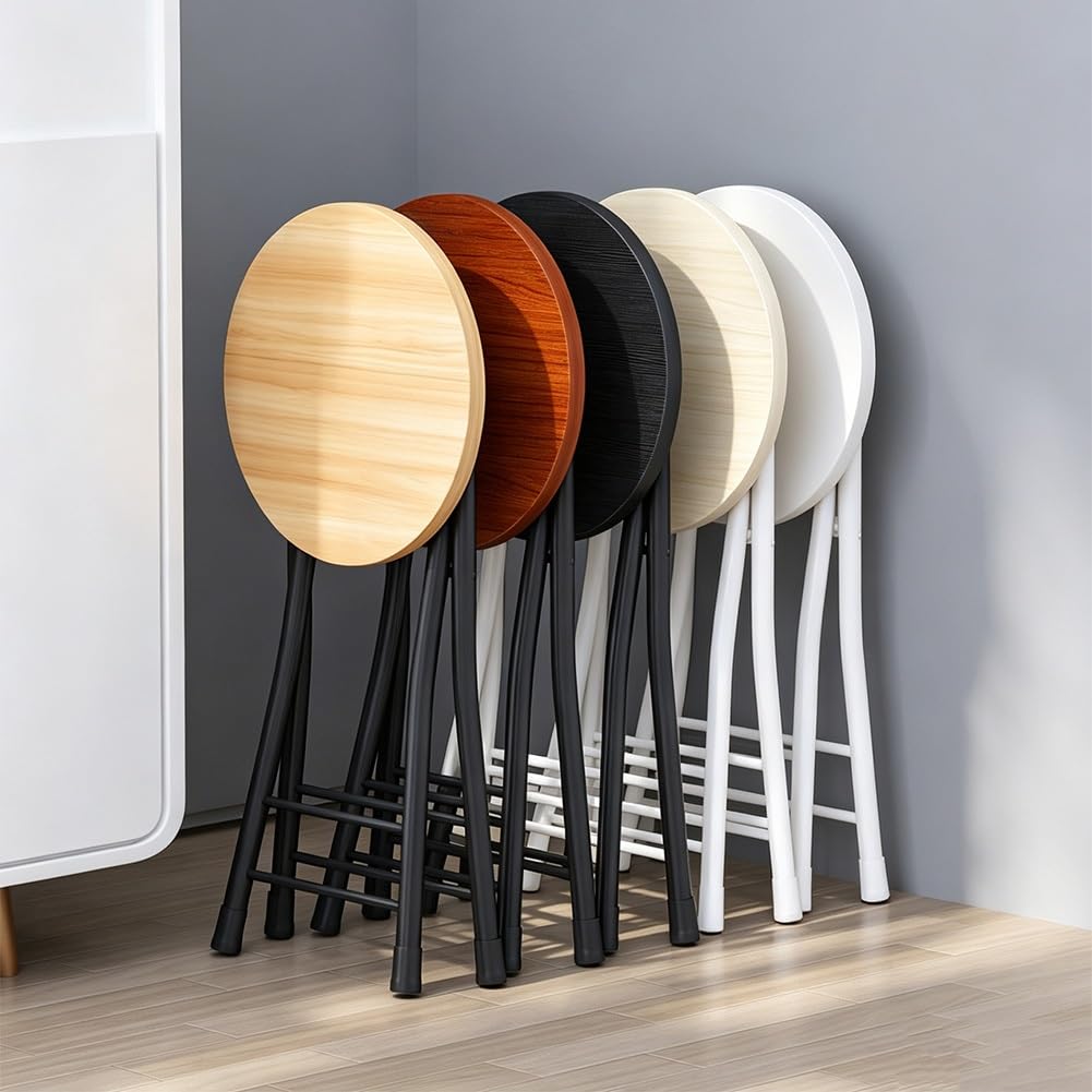 Folding 18 Inch Round Wooden Seat Stool I27074