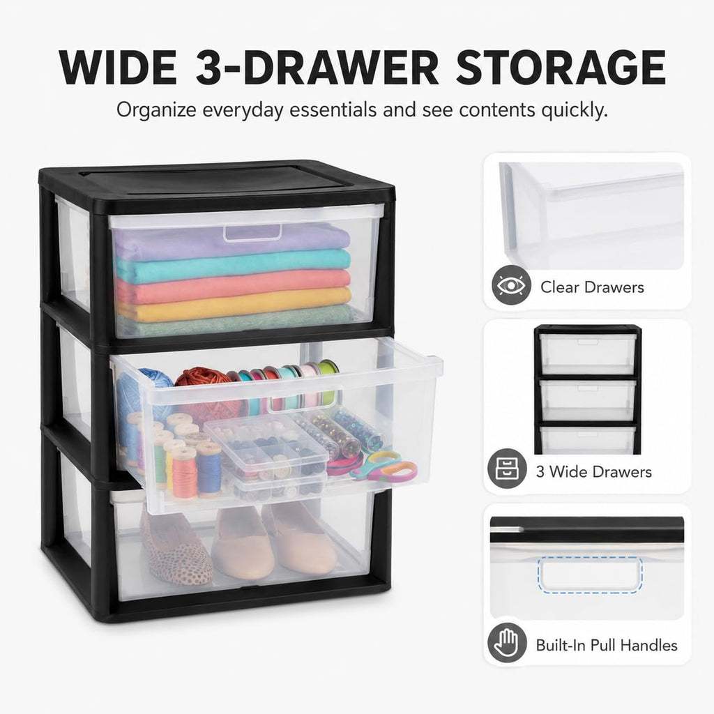 3 Drawer Storage Tower with Clear Bins O7143