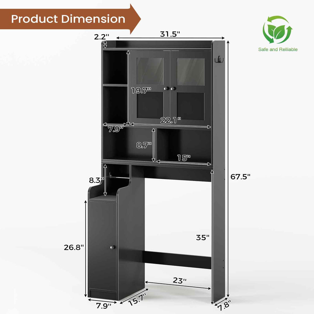 Over The Toilet Storage Cabinet with Glass Doors & Toilet Paper Holder Stand J7884
