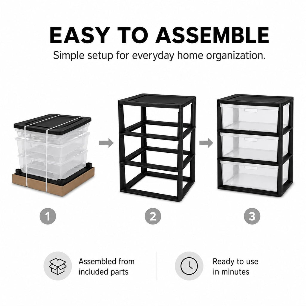 3 Drawer Storage Tower with Clear Bins O7143