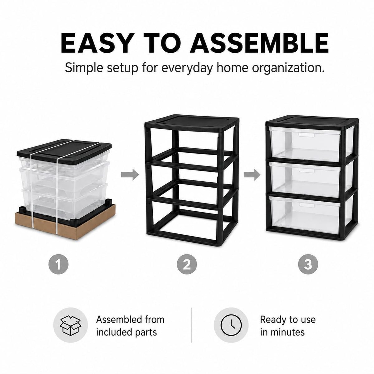 3 Drawer Storage Tower with Clear Bins O7143