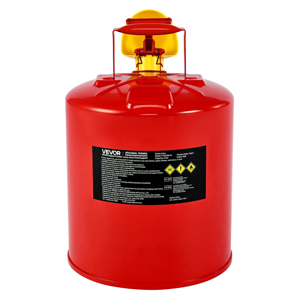 5 Gallon Red Metal Safety Gas Can with Flame Arrester V1864