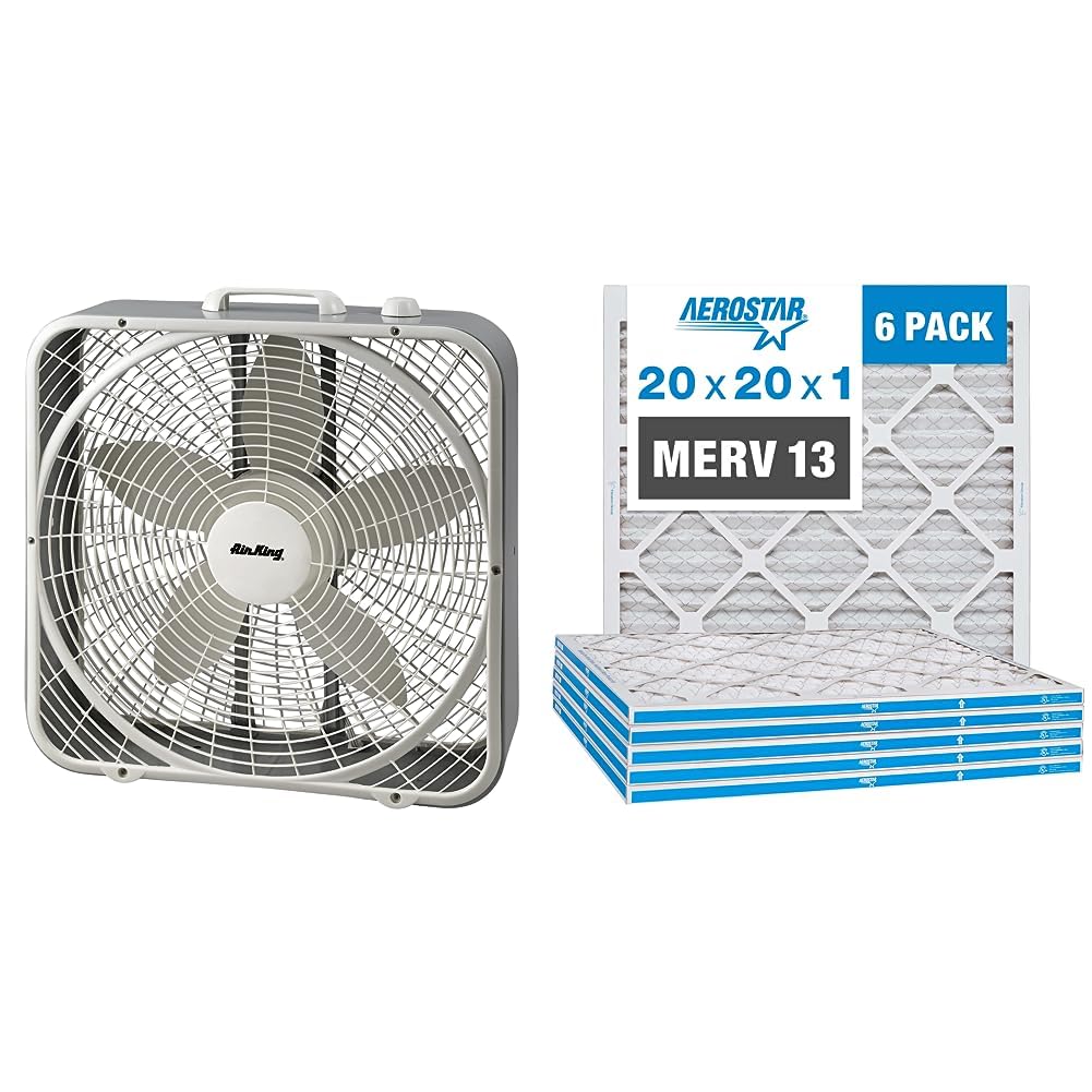 20-Inch 3-Speed Box Fan & 20x20x1 MERV 13 Pleated Air Filter 6 Pack A554305