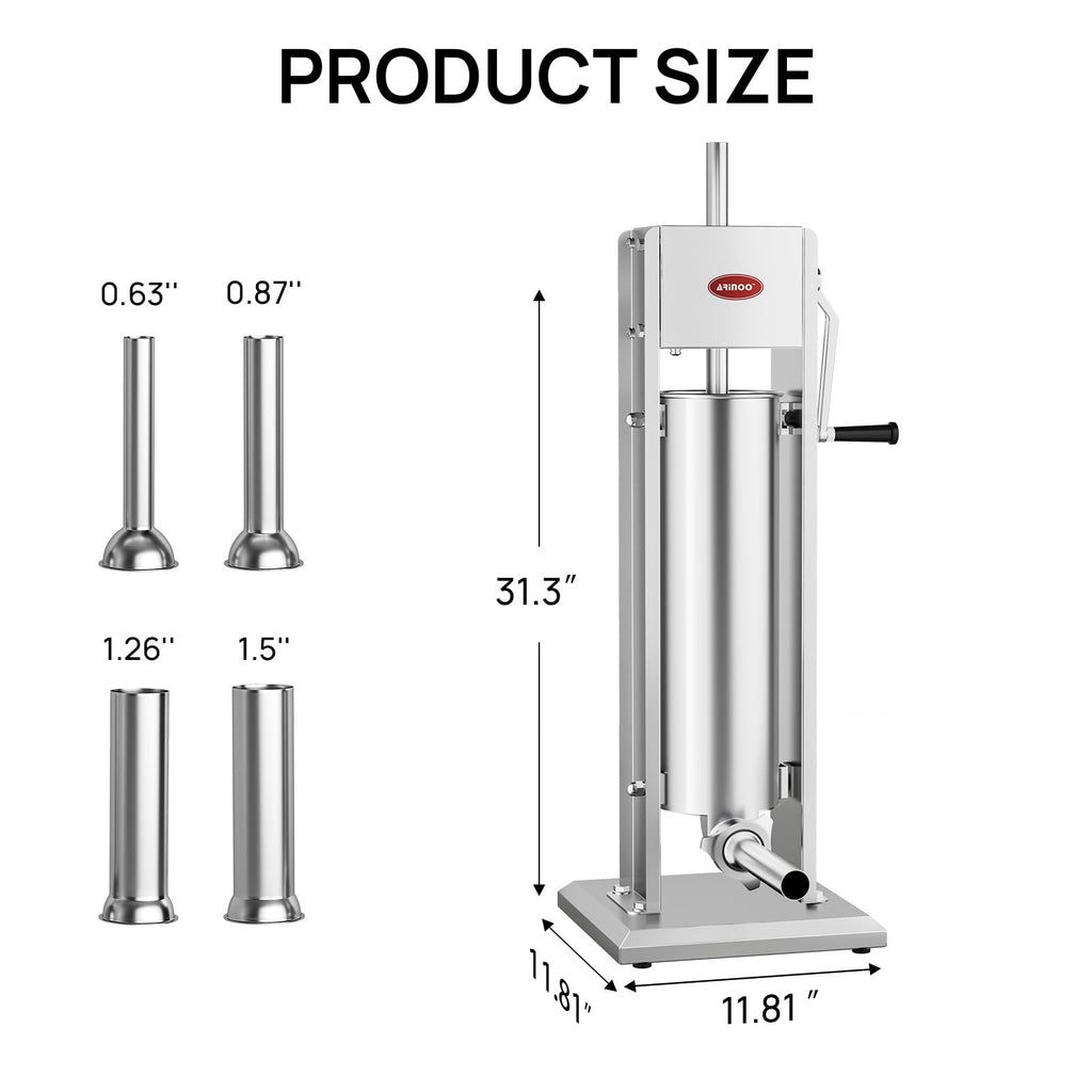 7L Stainless Steel Vertical Sausage Stuffer with 4 Stuffing Tubes X335082