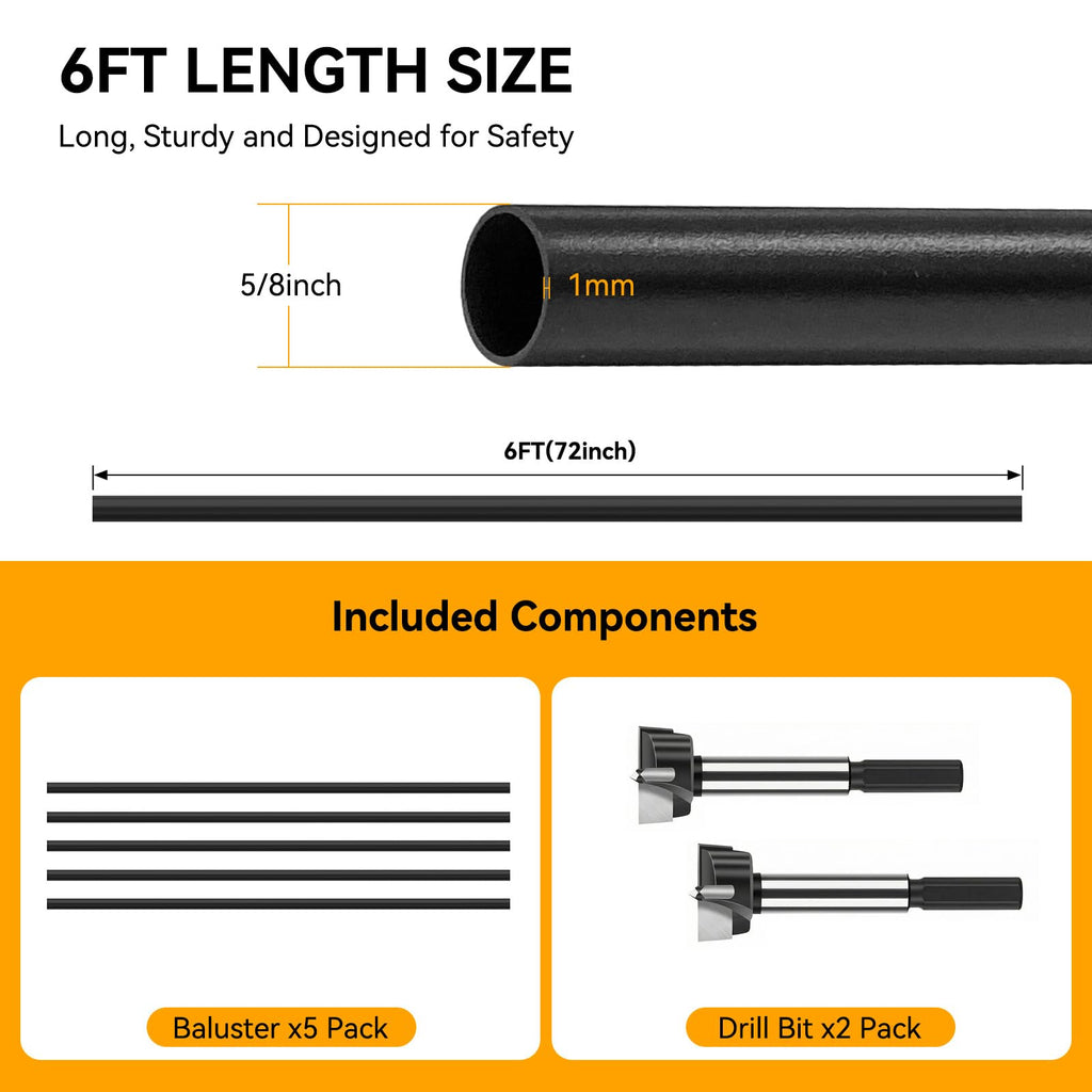 5 Pack 6 FT Aluminum Stair Balusters Matte Black T6912