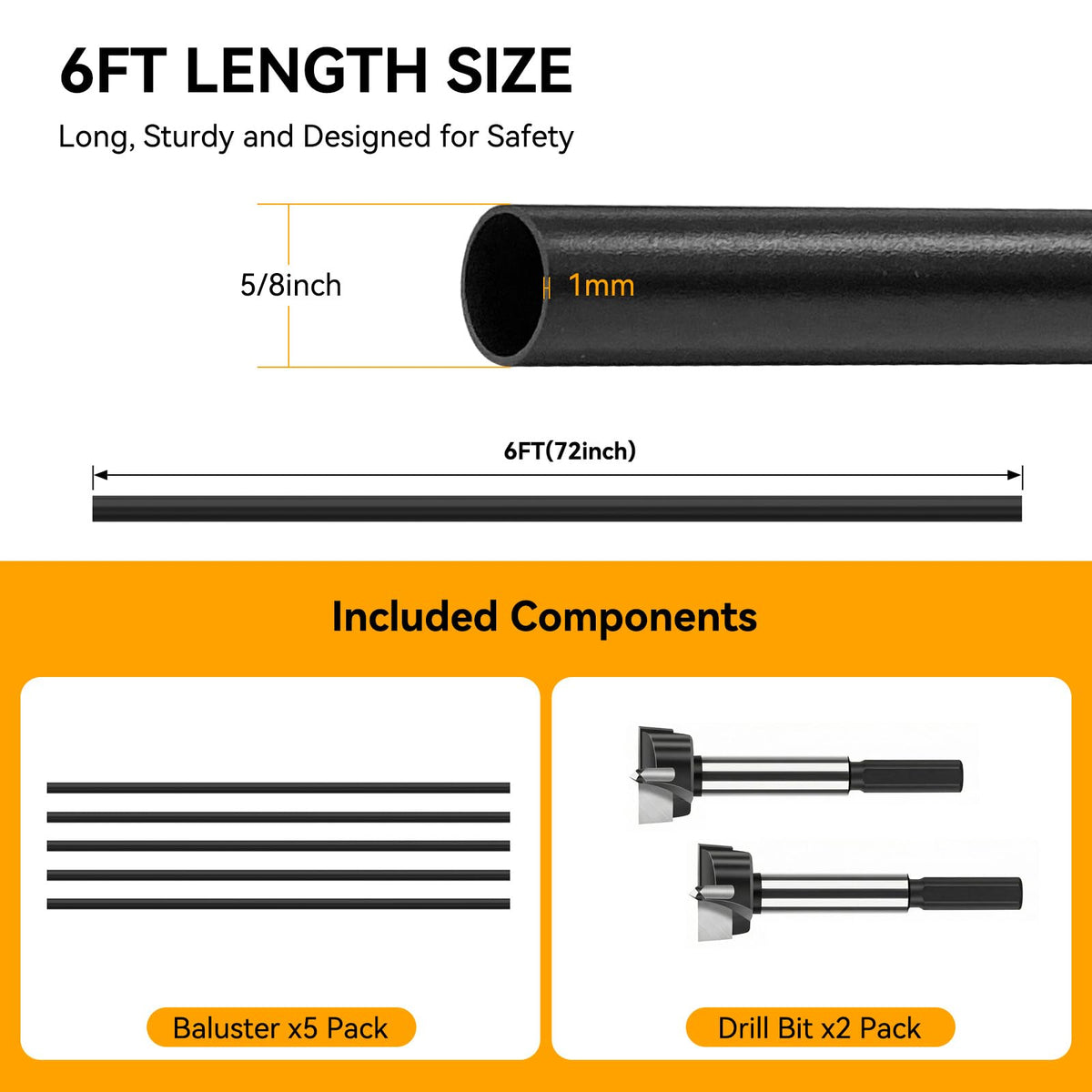 5 Pack 6 FT Aluminum Stair Balusters Matte Black T6912