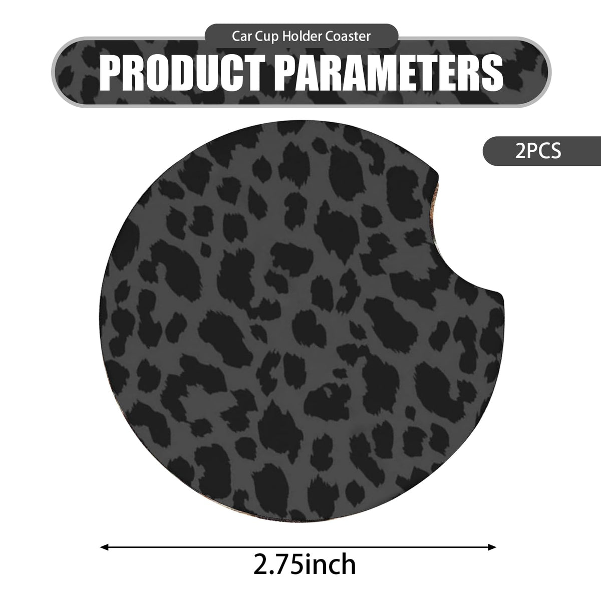 2 PCS Non-Slip Rubber Cheetah Print Car Cup Coasters B63216