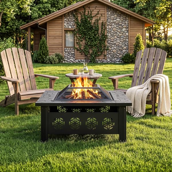 32 Inch Square Wood Burning Fire Pit Table N923