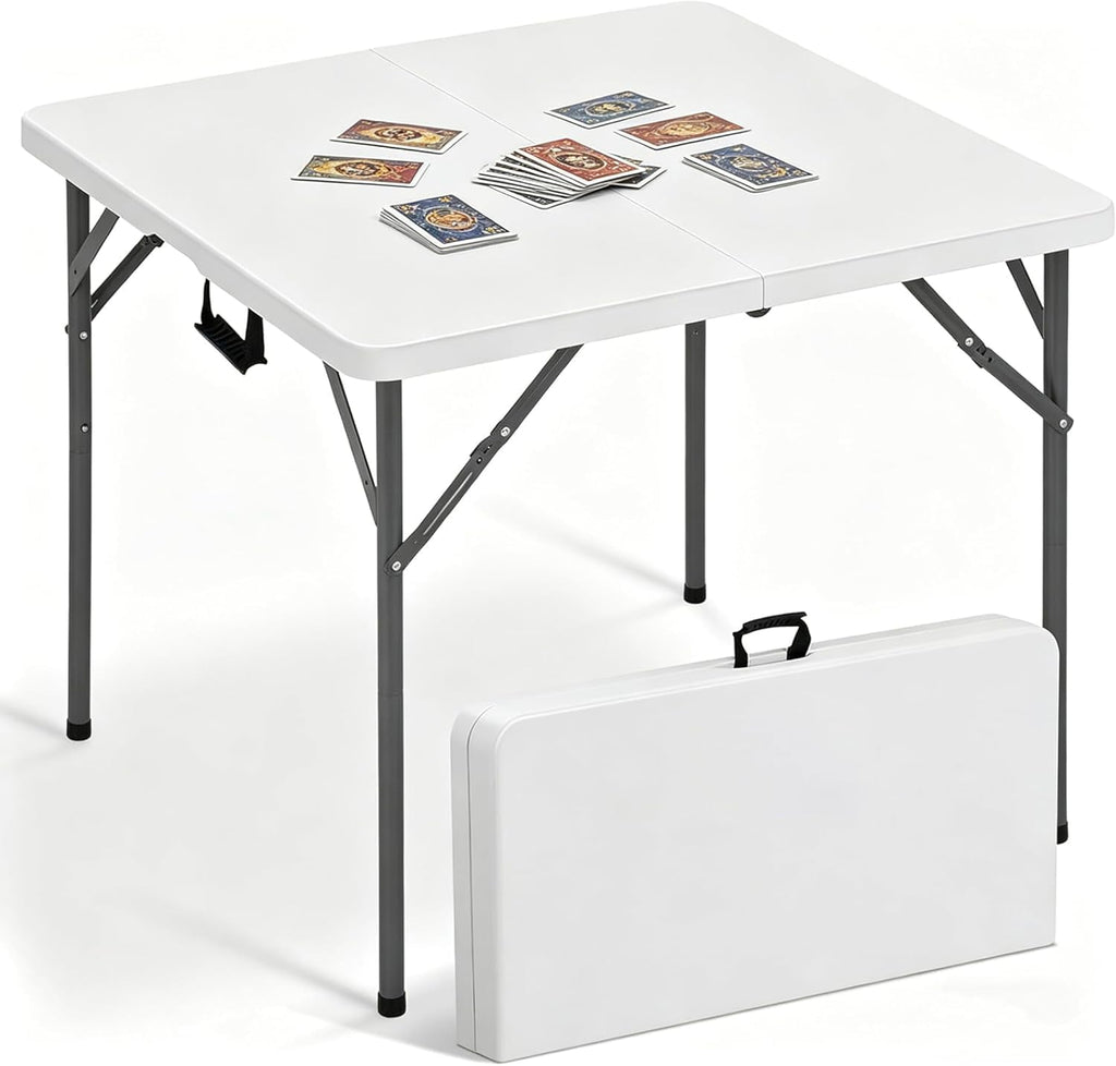 34'' White Folding Card Table with Handle & Steel Legs S632