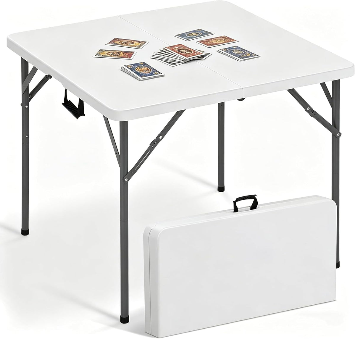 34'' White Folding Card Table with Handle & Steel Legs S632