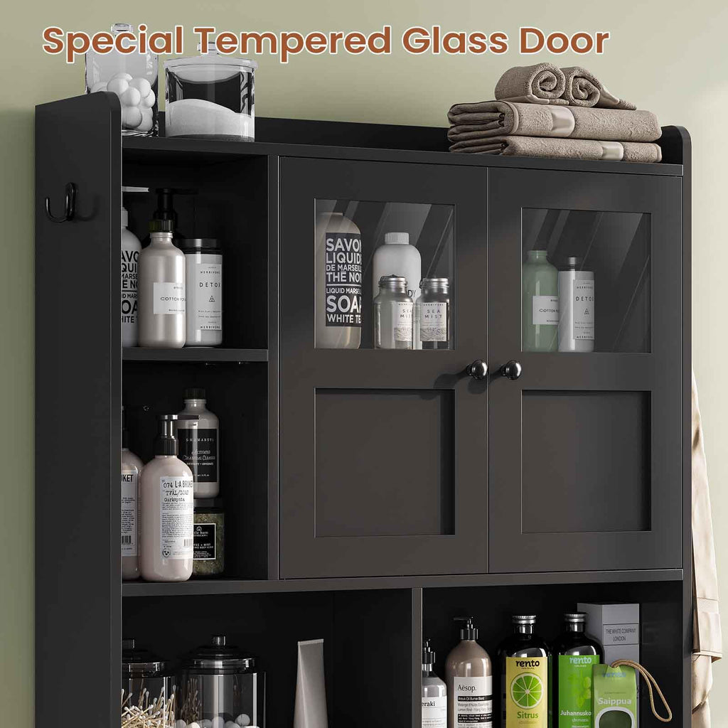 Over The Toilet Storage Cabinet with Glass Doors & Toilet Paper Holder Stand J7884