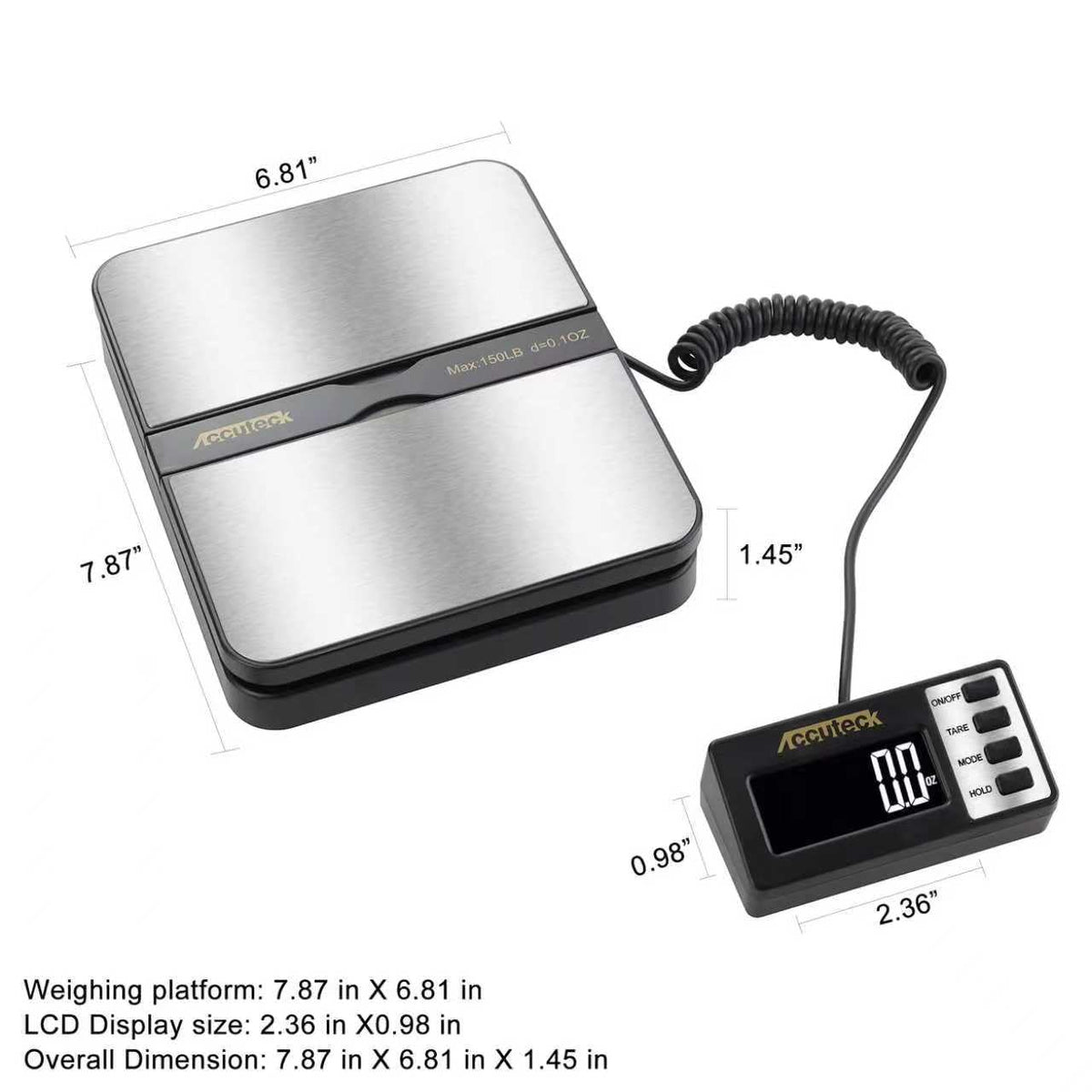 150Lbs 0.1OZ Digital Postal Scale Stainless Steel Q9485