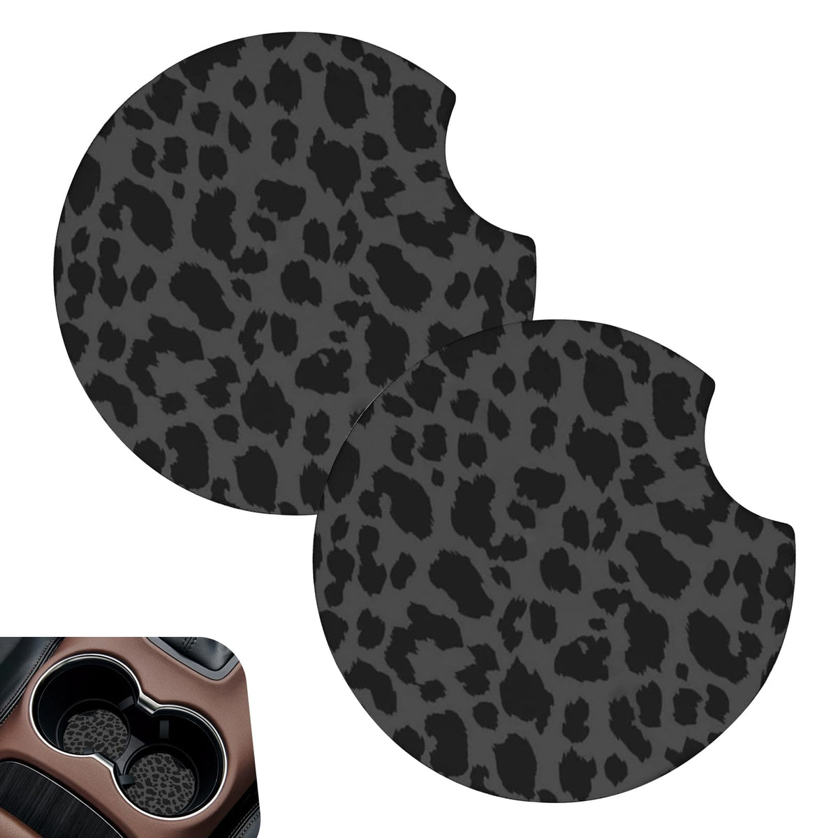 2 PCS Non-Slip Rubber Cheetah Print Car Cup Coasters B63216