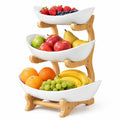 3-Tier Plastic Fruit Bowl Basket with Bamboo Stand L46358
