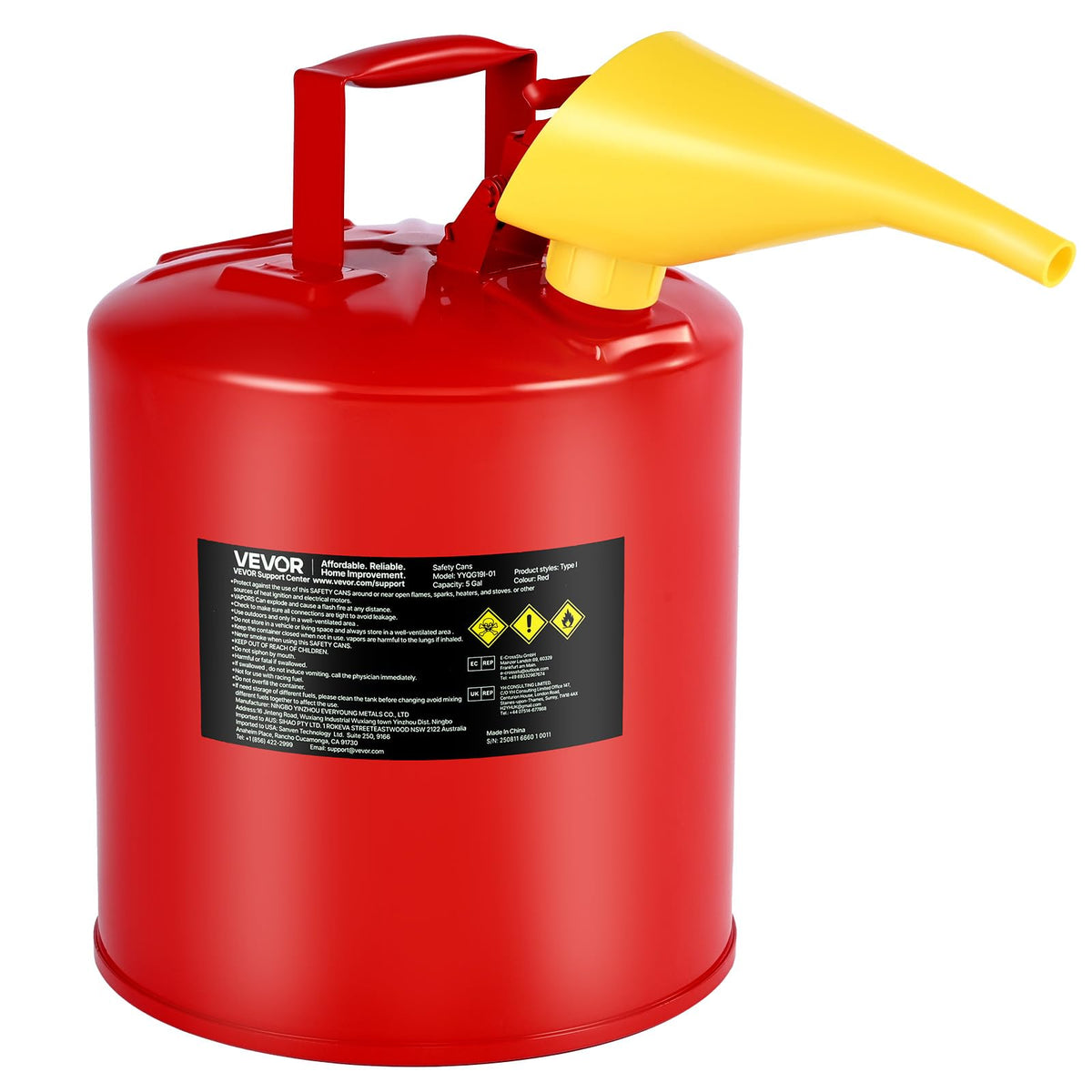 5 Gallon Red Metal Safety Gas Can with Flame Arrester V1864