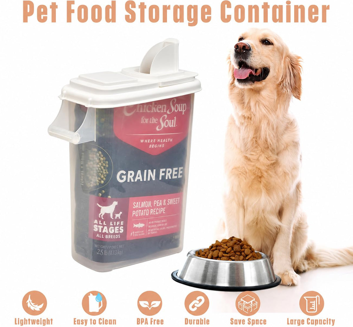 Airtight Pet Food Storage Container 32 Quart with Pour Spout M541137