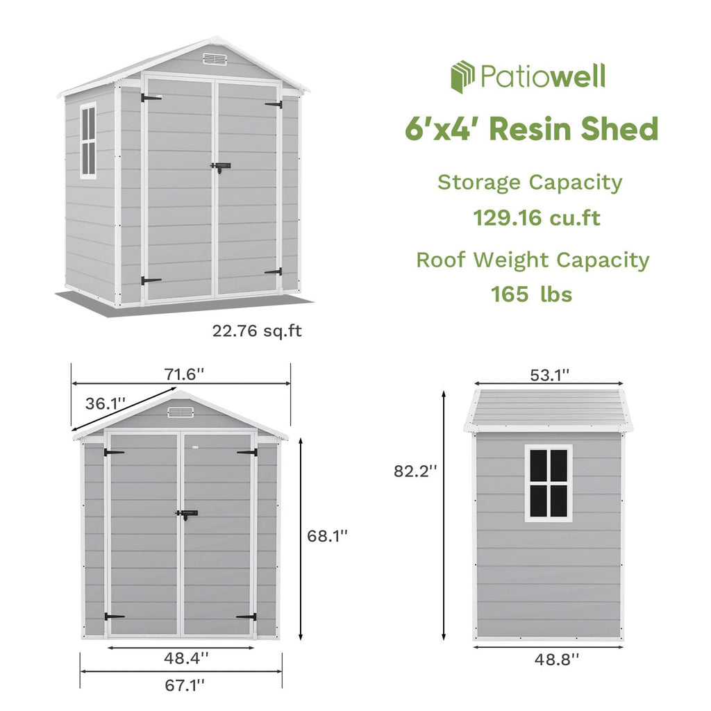 6x4 FT Resin Outdoor Storage Shed with Floor O2492
