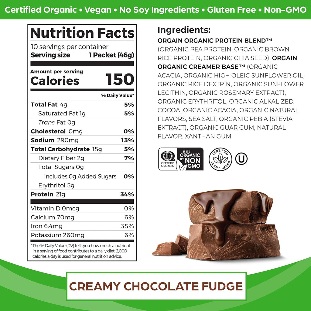 Organic Vegan Protein Powder Travel Packs Vanilla Bean and Chocolate Fudge 10 Packets Each G386239