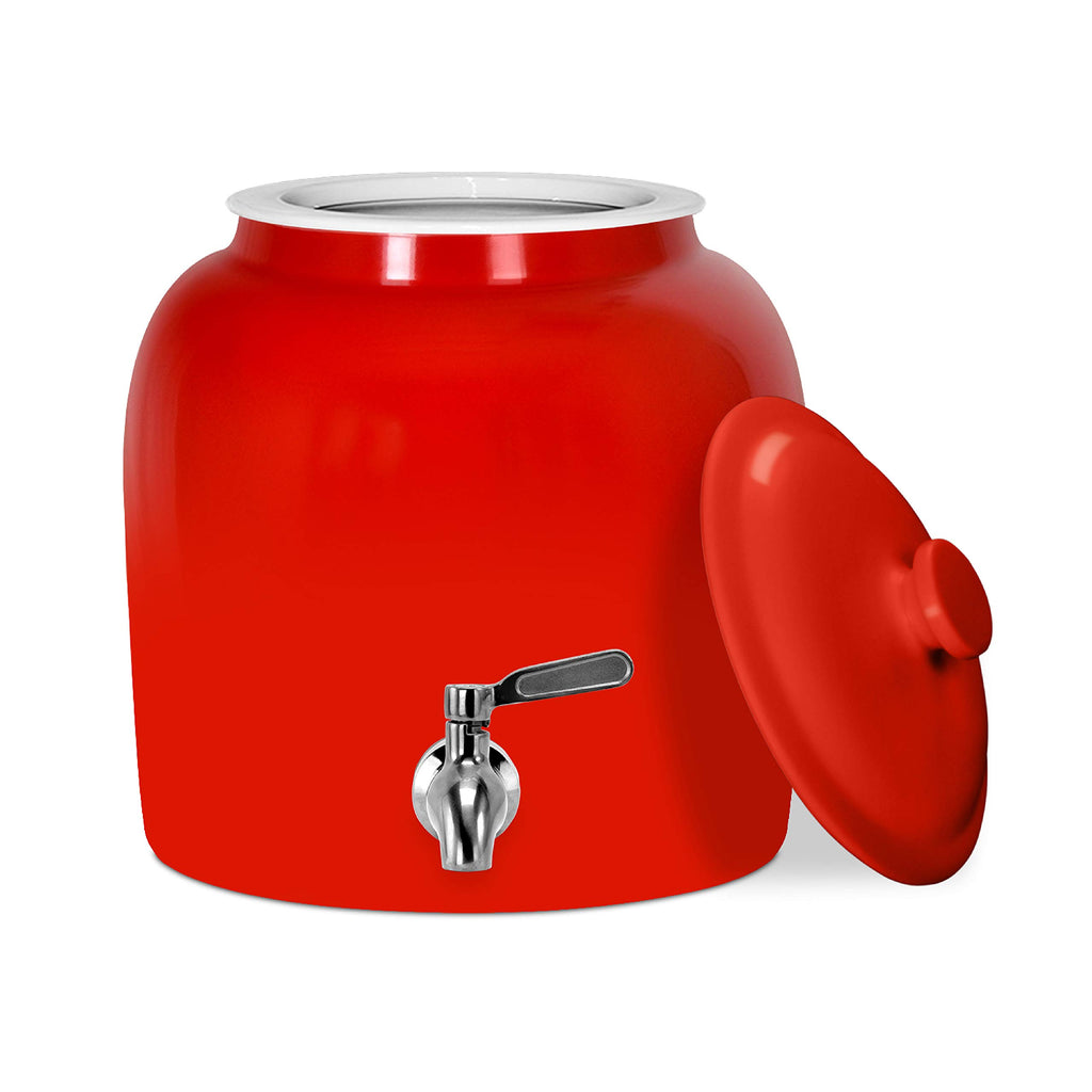 Porcelain Ceramic Crock Water Dispenser with Stainless Steel Faucet and Lid V2113