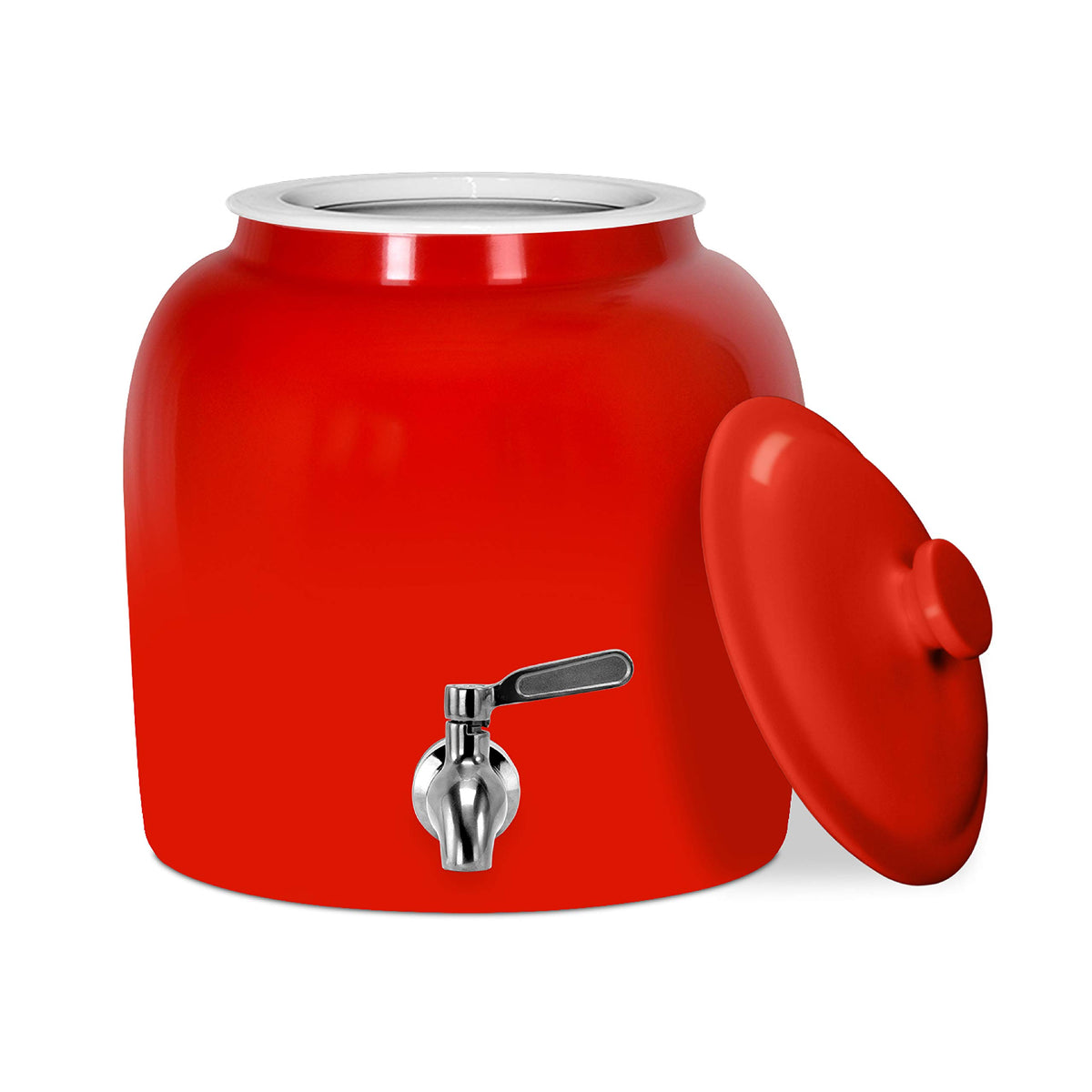 Porcelain Ceramic Crock Water Dispenser with Stainless Steel Faucet and Lid V2113