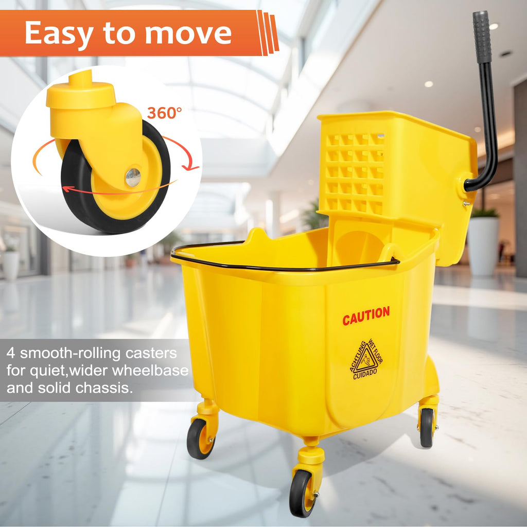 35 Qt Mop Bucket with Side Press Wringer on Wheels Y290