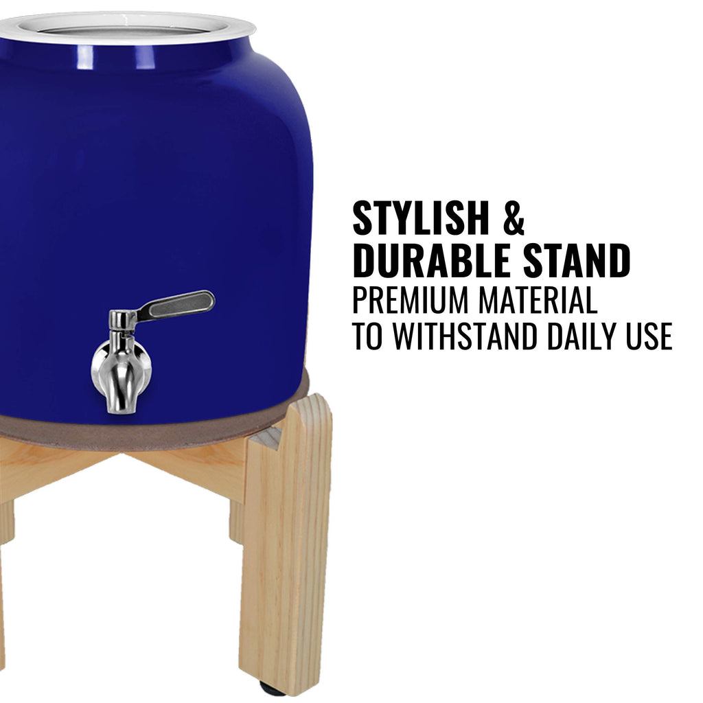 Porcelain Ceramic Crock Water Dispenser with Wood Stand and Stainless Steel Faucet O74190