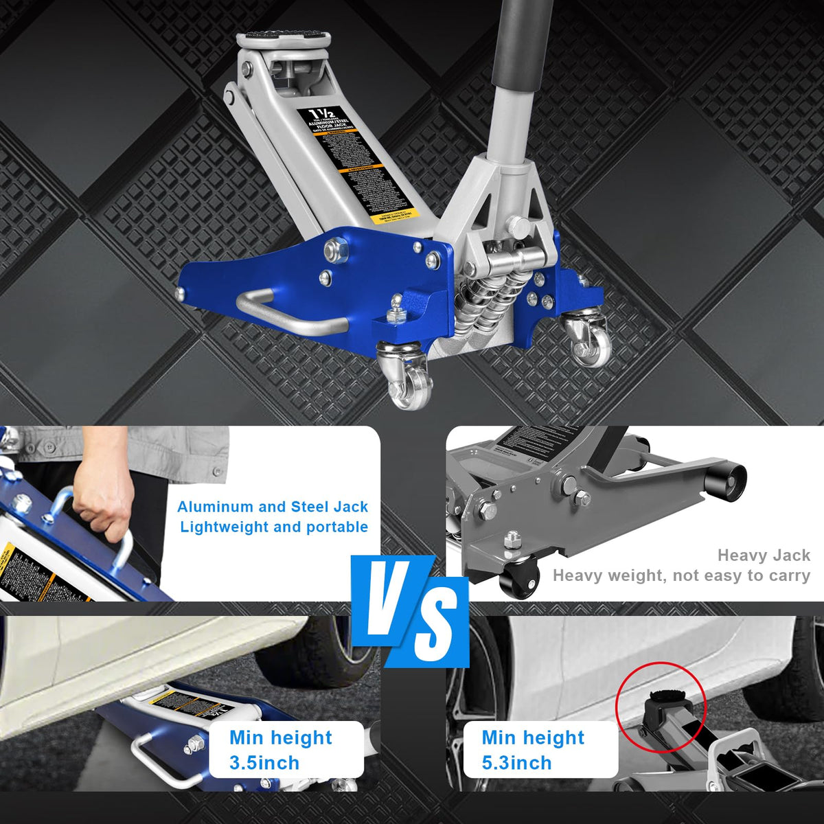 Blue 1.5 Ton Low Profile Aluminum Steel Racing Floor Jack R59263