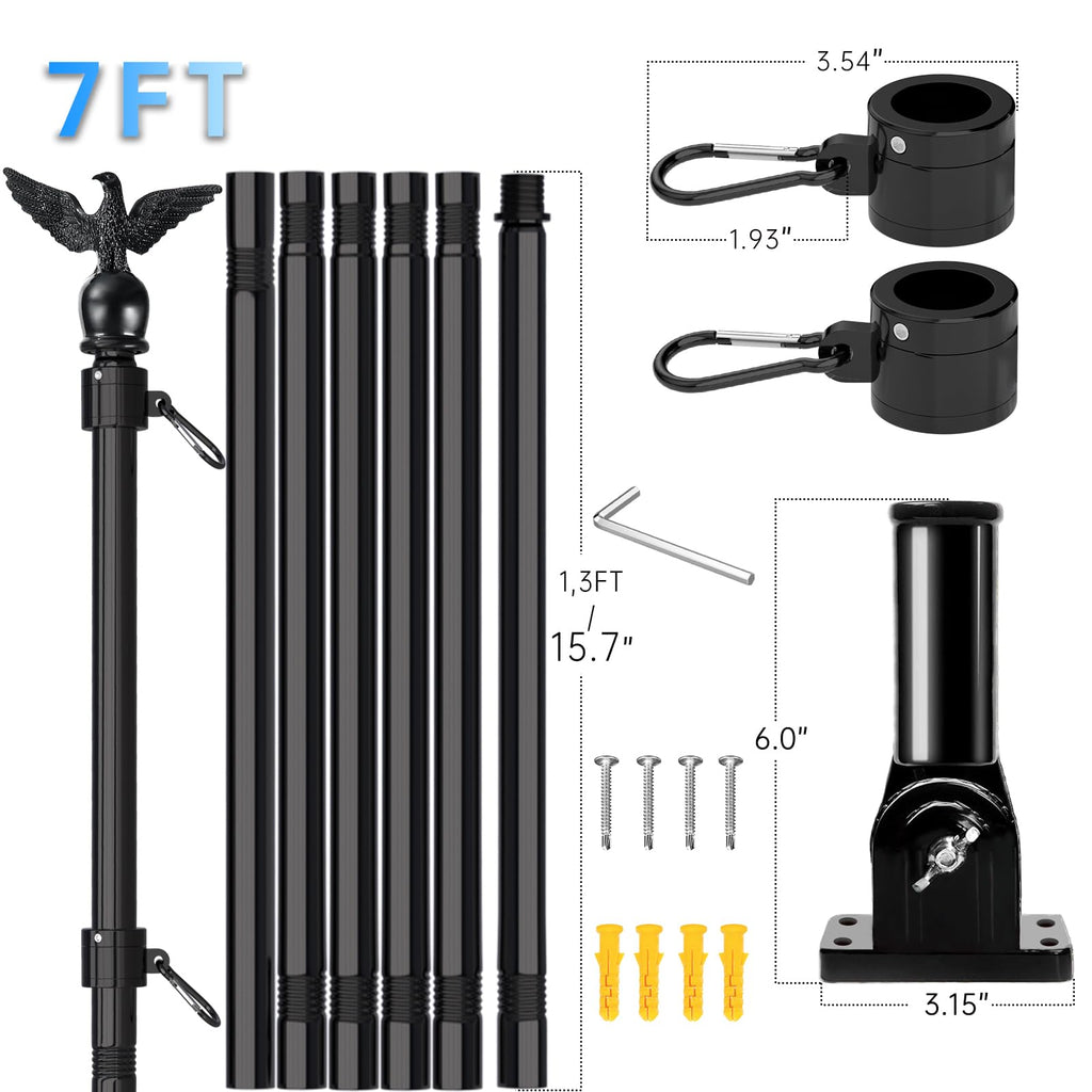 7FT Stainless Steel Flag Pole Kit with Solar Light and Adjustable Bracket W20843