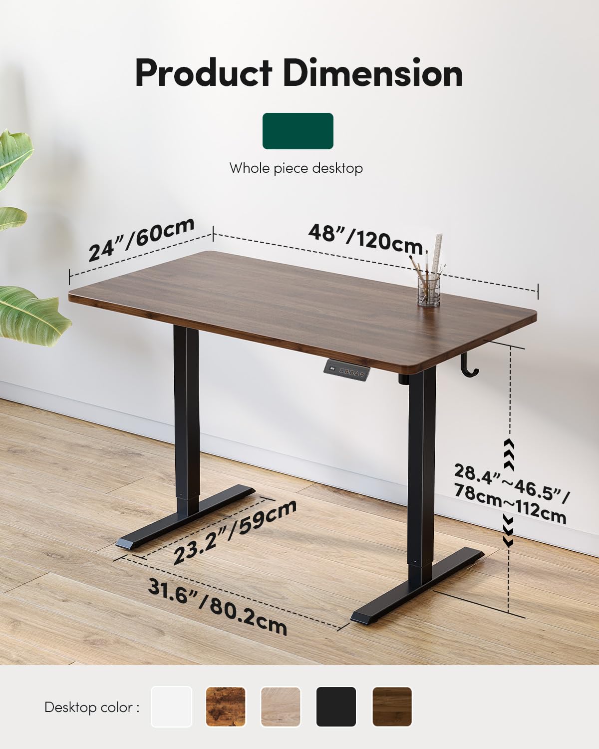 48 x 24 Black Walnut Adjustable Standing Desk U212521