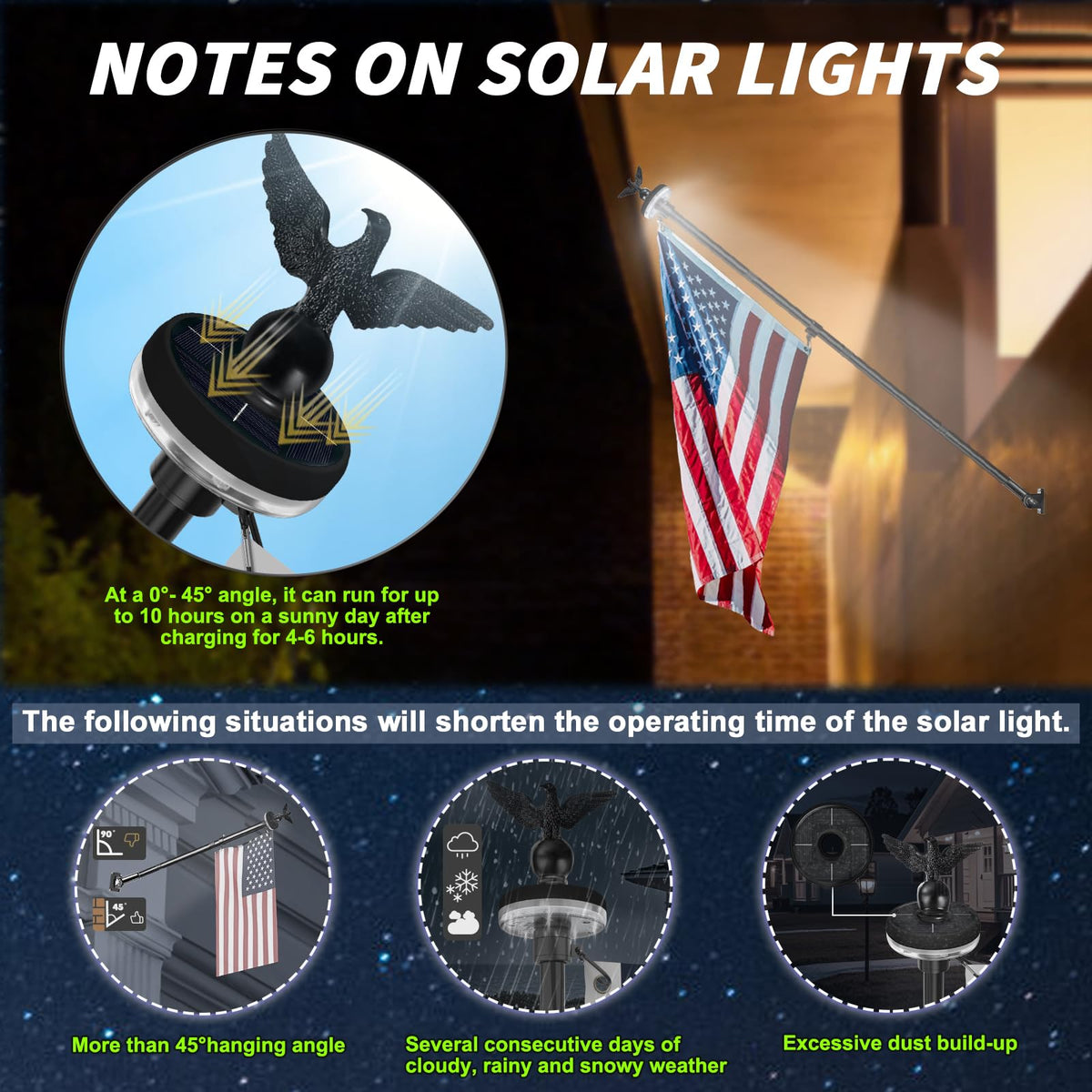 7FT Stainless Steel Flag Pole Kit with Solar Light and Adjustable Bracket W20843