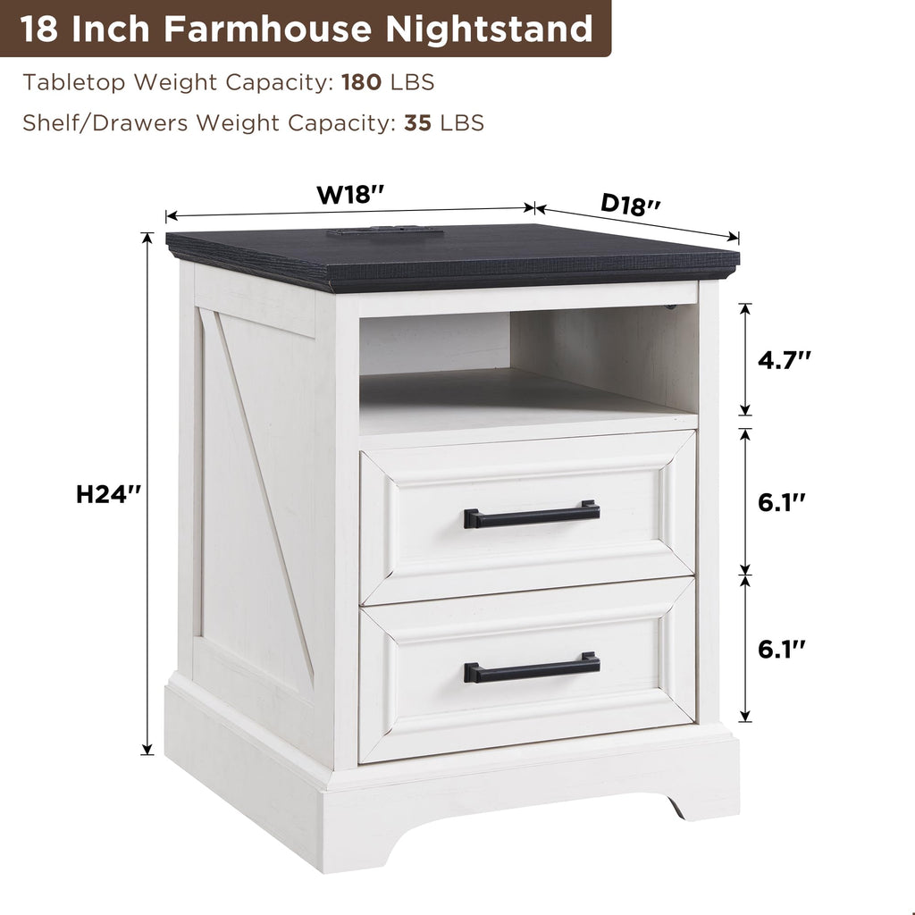 18" Antique White Nightstand with Charging Station L80976