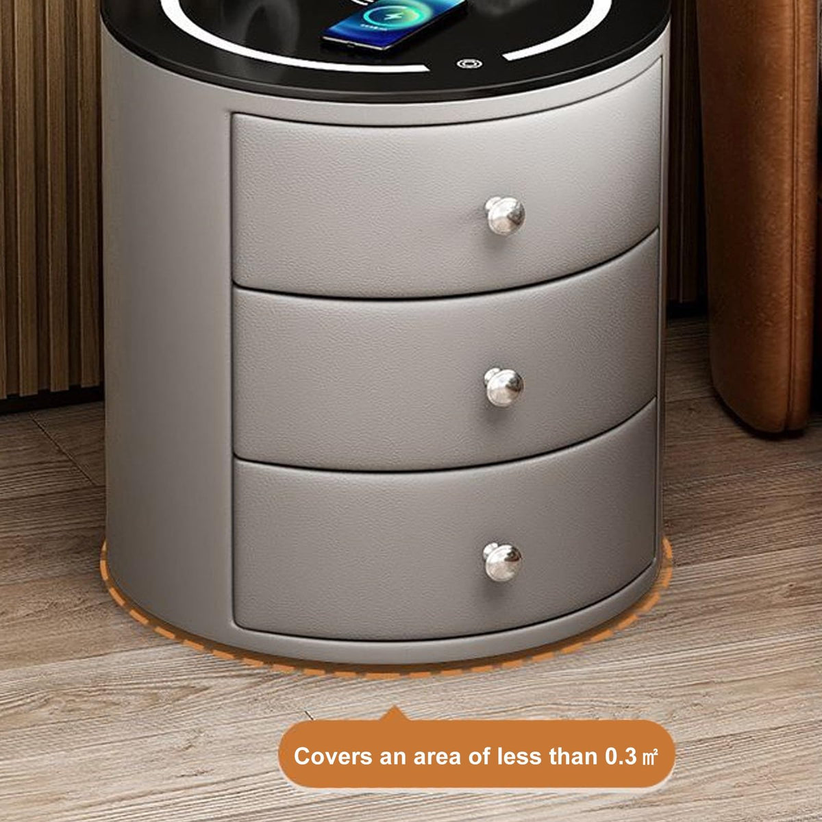 White 3 Drawer PU Leather Nightstand with Wireless Charging and LED Lights I73096