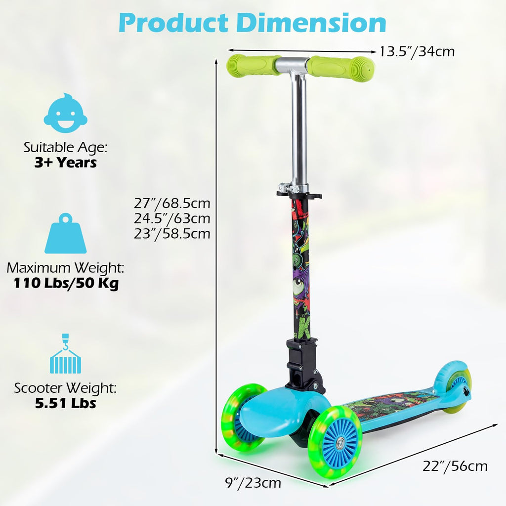 Kids 3-Wheel Kick Scooter with LED Front Wheels F9956