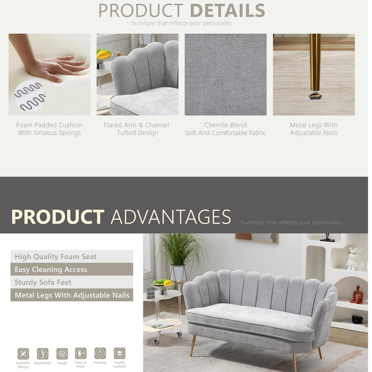 Light Gray Small Loveseat Sofa I203
