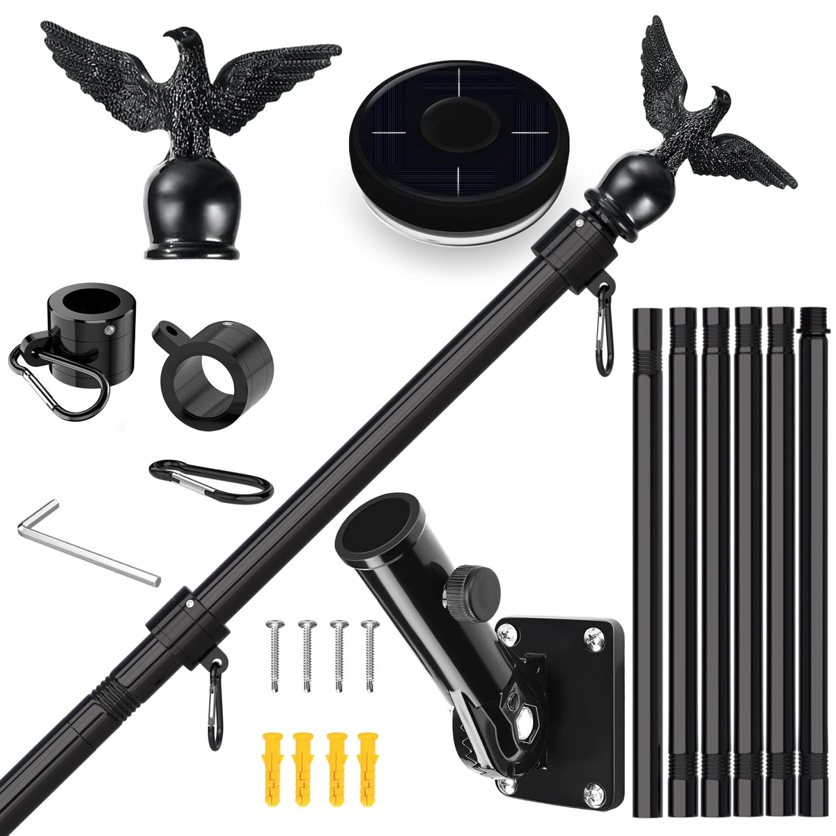 7FT Stainless Steel Flag Pole Kit with Solar Light and Adjustable Bracket W20843