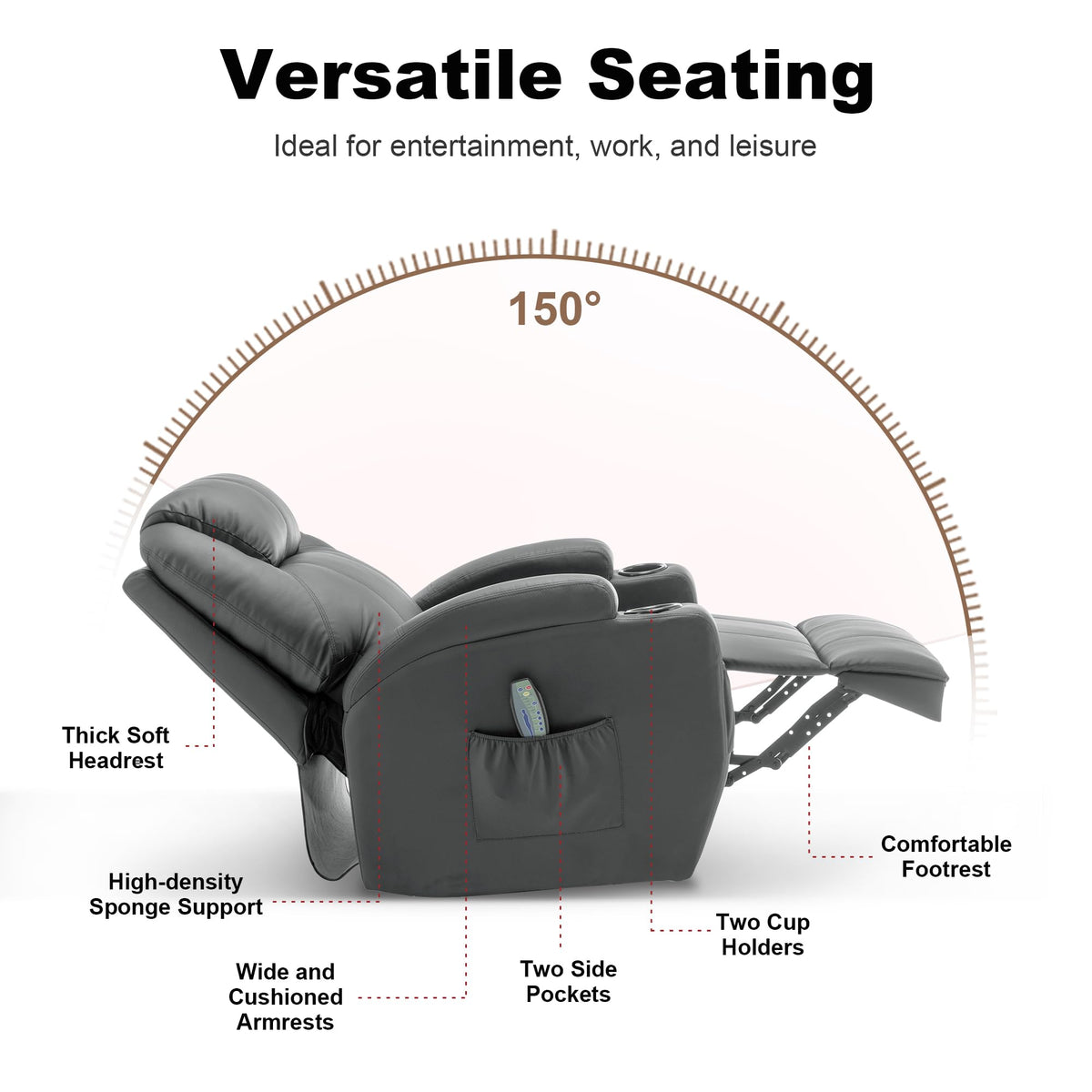 Massage Heat 360° Swivel Rocking Recliner Chair with Remote and Cup Holder I98266