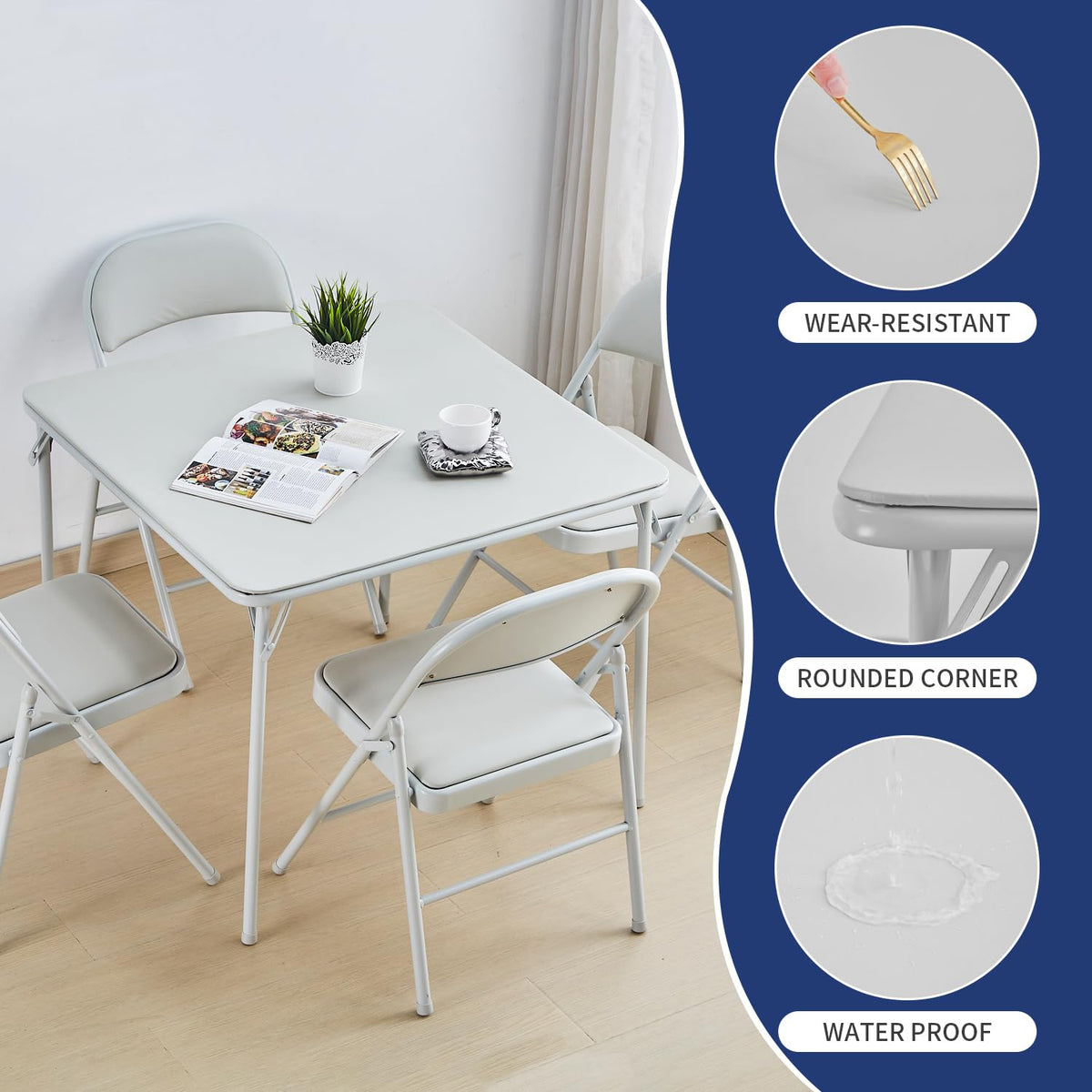 Square Folding Table with Collapsible Legs White Q118132