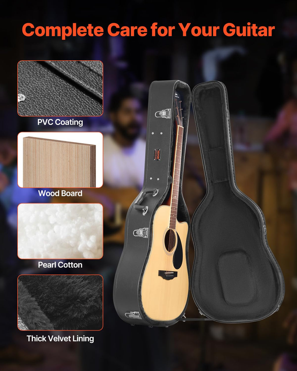 Black 43.31 in Gourd-Shaped Acoustic Guitar Hard Case S933