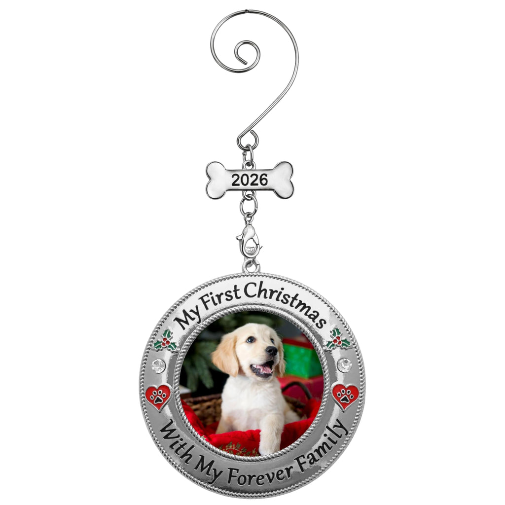 Dog Photo Ornament with Red Heart, 3 Inch B4837