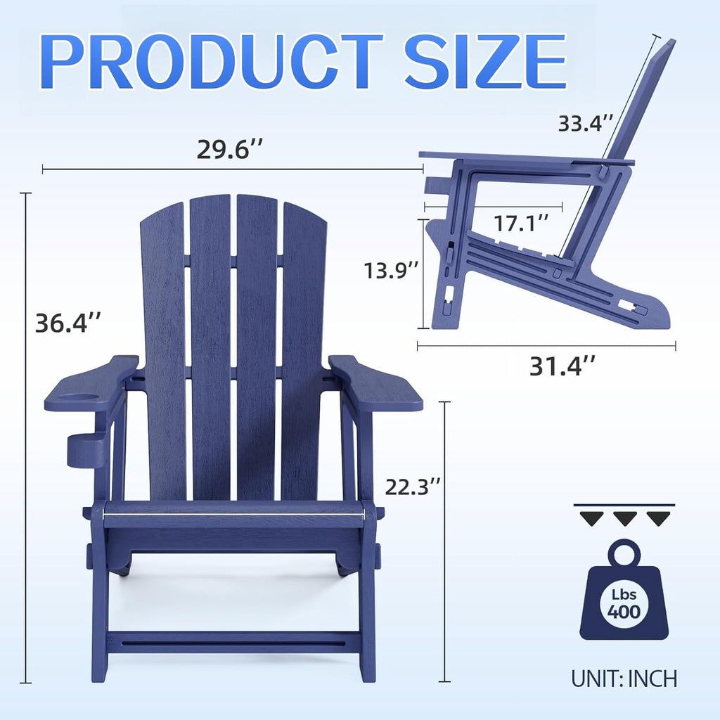 Navy Blue All Weather Plastic Adirondack Chair with Cup Holder O21084
