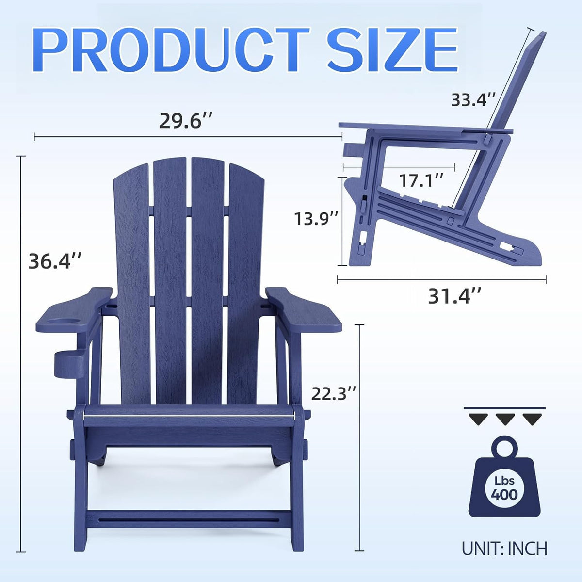 Navy Blue All Weather Plastic Adirondack Chair with Cup Holder O21084