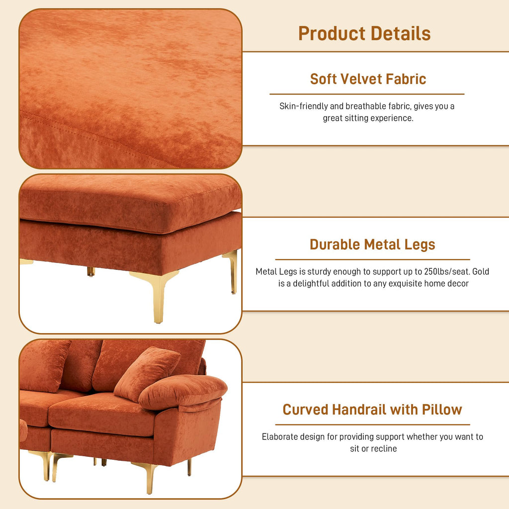 114" U-Shaped Velvet Sectional Couch with Ottoman L621