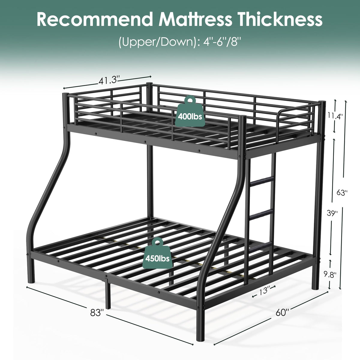 Twin XL Over Full Bunk Bed with Mattresses, Black N183686