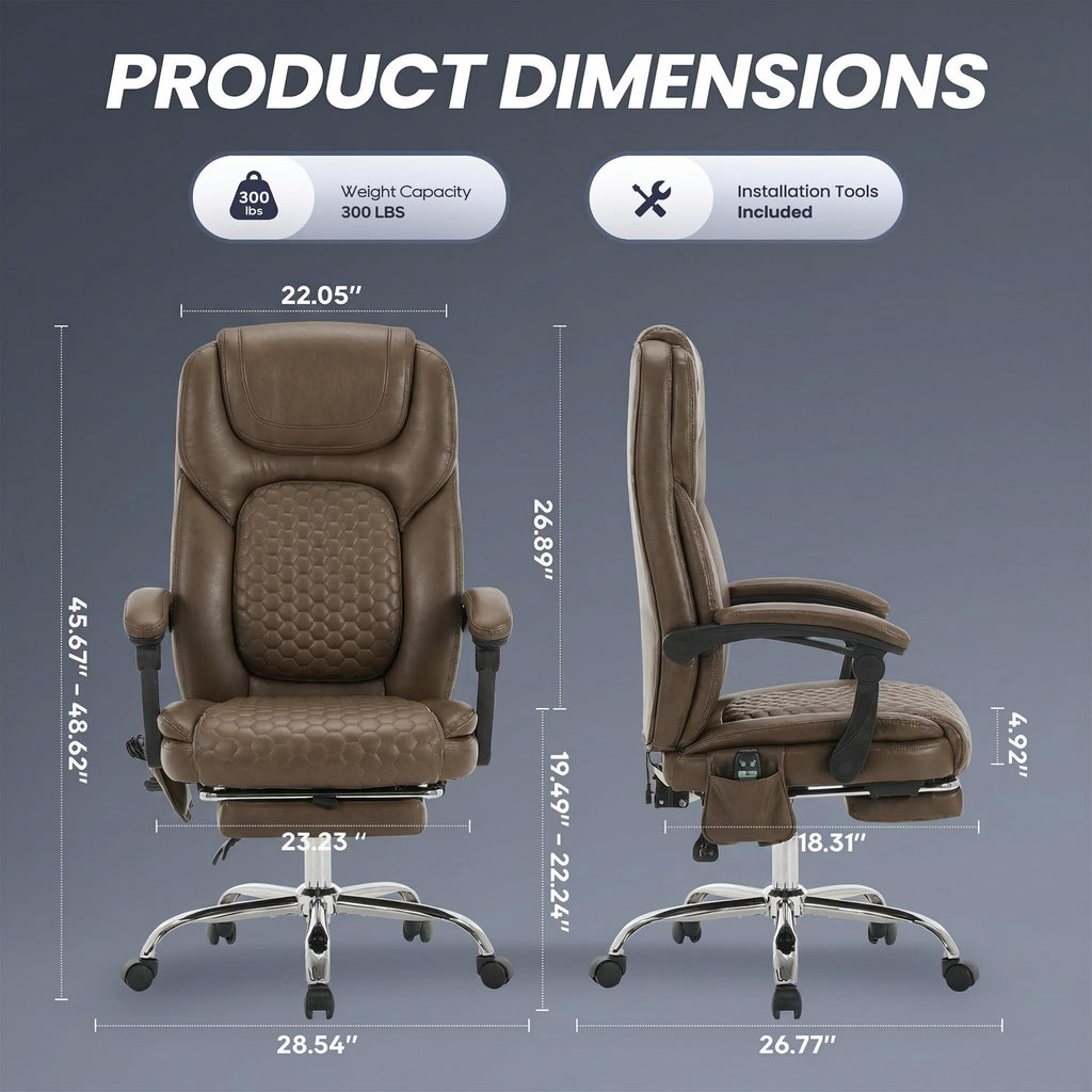 Brown Massage Office Chair with Heat and Footrest Y781141