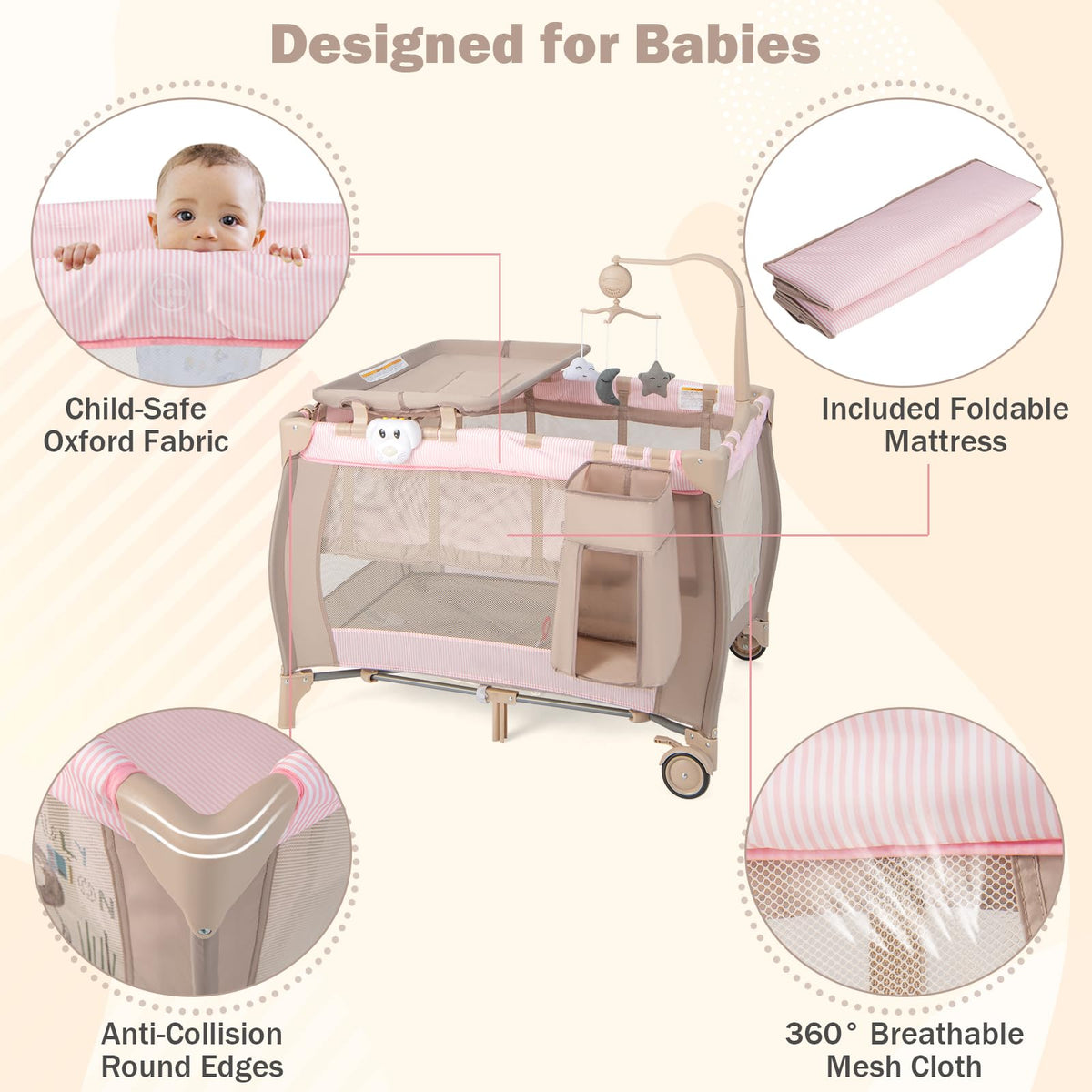 3 in 1 Portable Baby Playard with Bassinet and Changing Table C1635