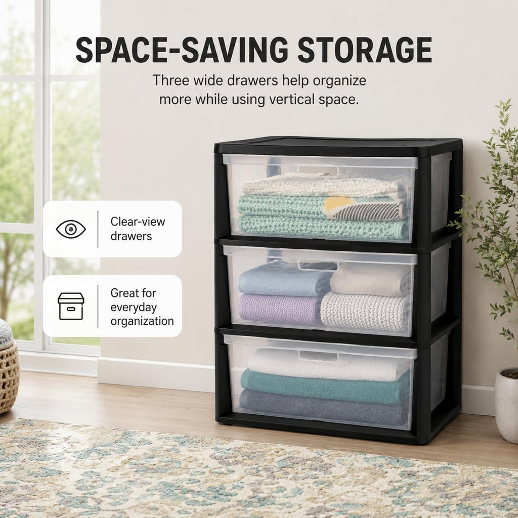 3 Drawer Storage Tower with Clear Bins O7143
